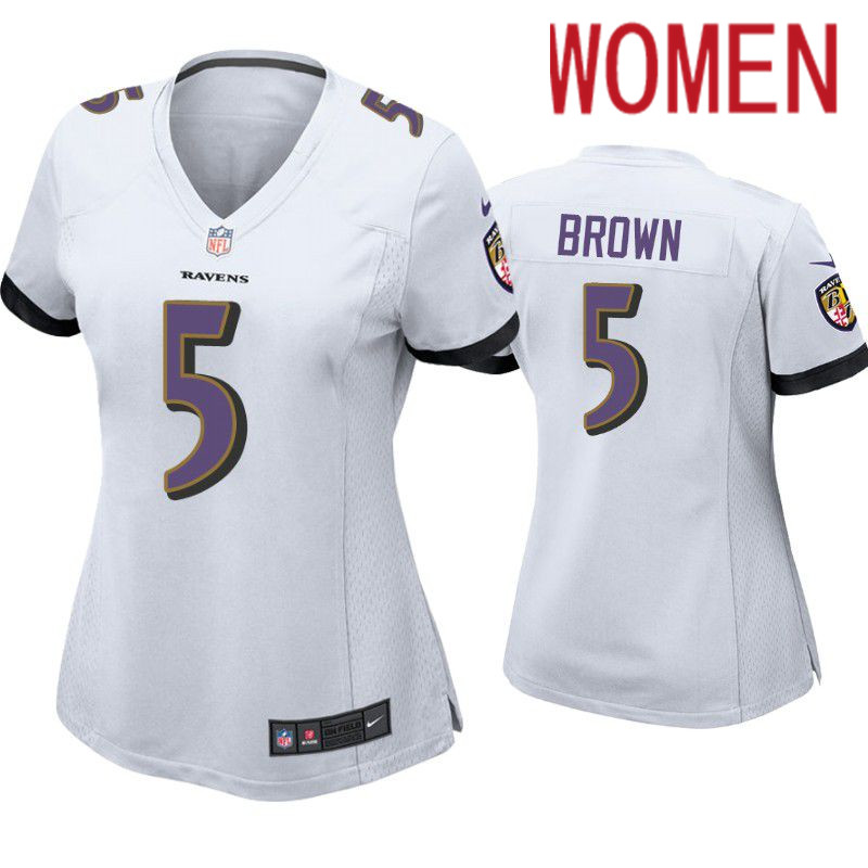 Women Baltimore Ravens 5 Marquise Brown Nike White Game Player NFL Jersey